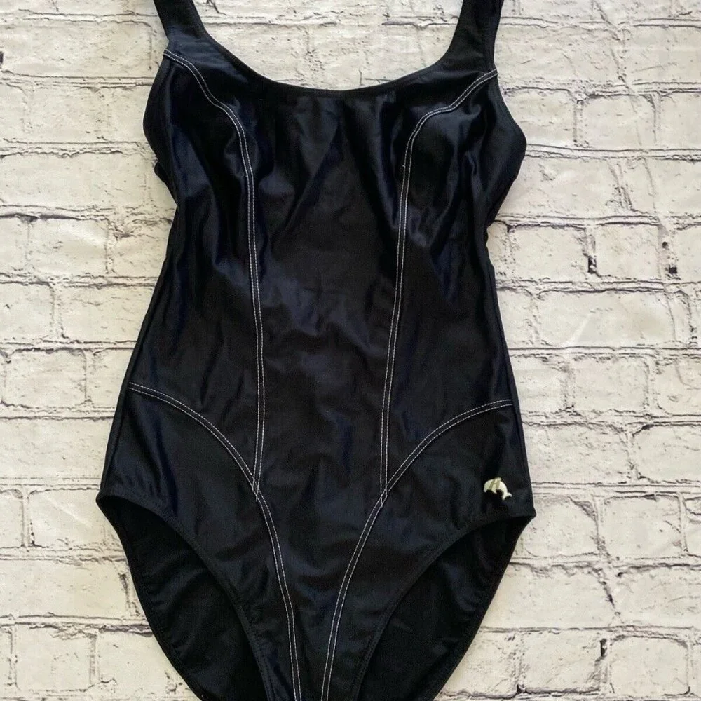 Anita Classix One Piece Swimsuit Size 8 Black White Stitching C Cup Vintage Look